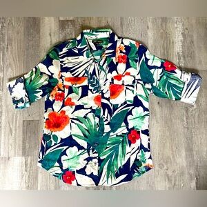 Tommy Bahama 100% Linen Tropical Shirt- w/Roll Up Button Tab Sleeve